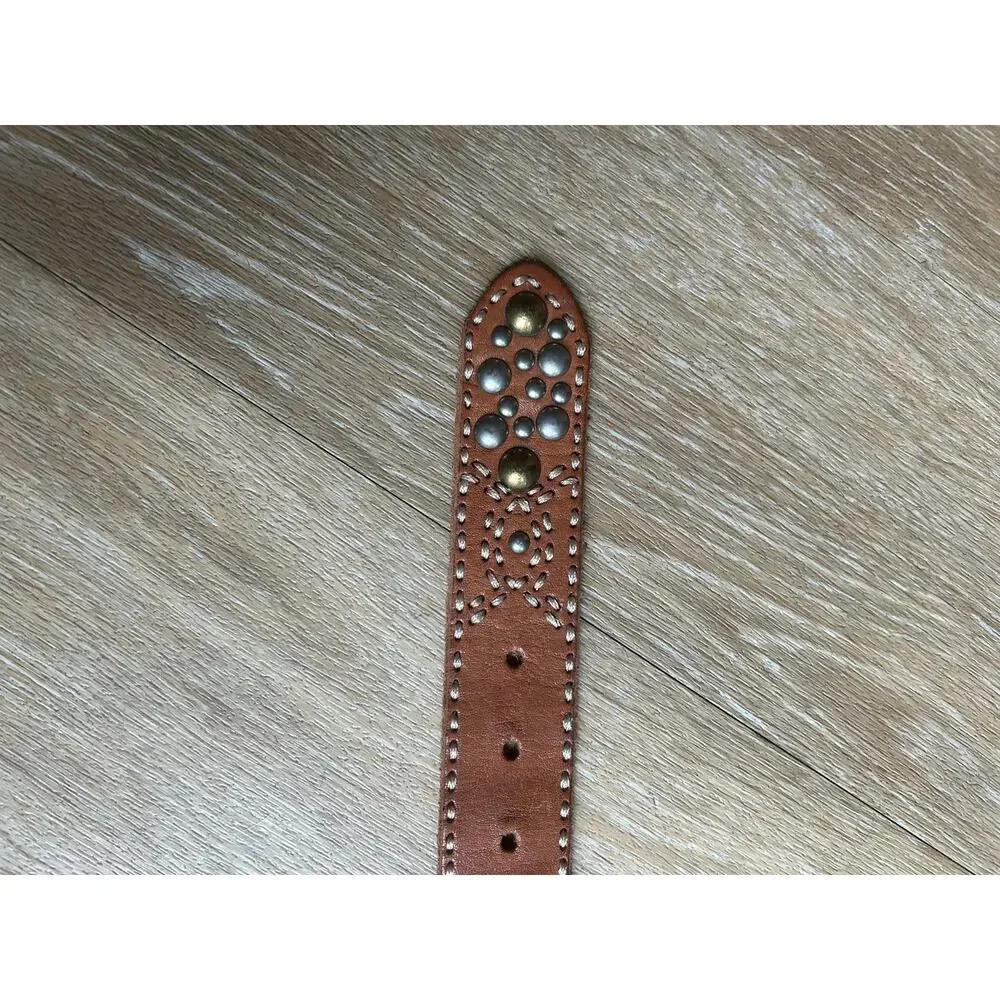 Western Studded Leather Belt Boho Festival CognacBrown PunkRock CowboyCowgirl